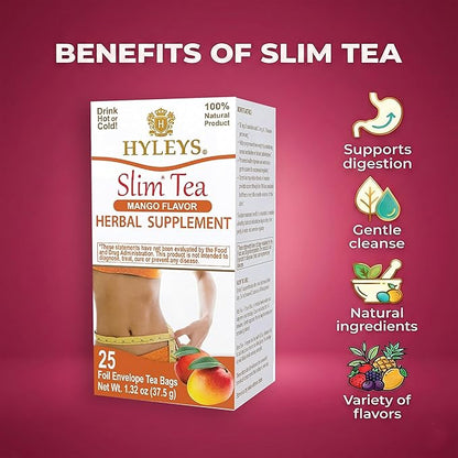 Hyleys Slim Tea Mango Flavor - Weight Loss Herbal Supplement Cleanse and Detox - 25 Tea Bags (6 Pack)