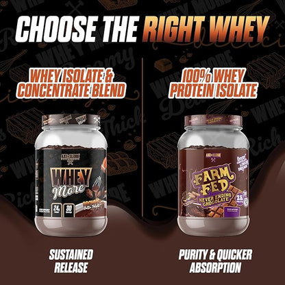 Axe & Sledge WHEY More Premium Protein Blend | 24g Protein, Whey Concentrate & Isolate | Prebiotic Fiber for Enhanced Absorption | Creamy, Delicious, Versatile | 30 Servings, Brownie Batter