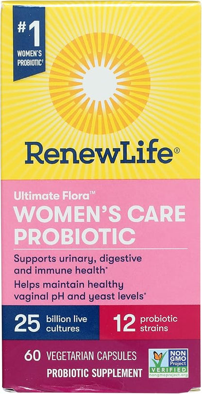 Renew Life Women's Probiotic Capsules, Supports pH Balance for Women, Vaginal, Urinary, Digestive and Immune Health, L. Rhamnosus GG, Dairy, Soy and Gluten-Free, 25 Billion CFU - 60 Ct