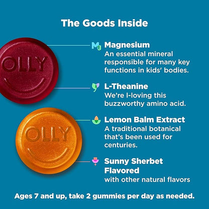 OLLY Kids Chillax Gummy, for a Calm and Relaxed Mood*, Magnesium, L-Theanine, Lemon Balm Extract, Chewable Supplement, Sherbet Flavored, 35 Day Supply - 70 Count (Packaging May Vary)