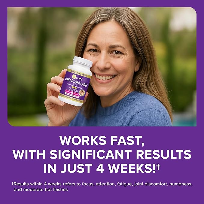 Qunol Menopause Relief + B6 Hormone & Estrogen Free Supplement, Menopause Support for Brain Fog, Hot Flashes, Night Sweats, Mood Swings, 60 Capsules