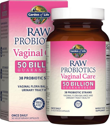 Garden of Life Raw Probiotics Vaginal Care - 50 Billion CFU - 38 Probiotic Strains - Supports Vaginal & Urinary Tract Health* - 30 Vegetarian Capsules