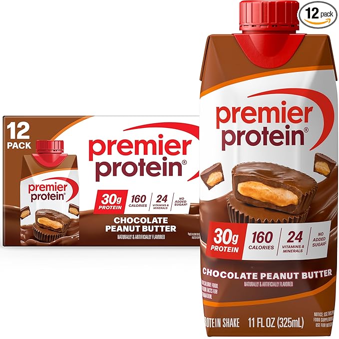 Premier Protein Shake, Chocolate Peanut Butter, 30g Protein, No Added Sugar, 24 Vitamins & Minerals to Support Immune Health, 11 fl oz, 12 Pack