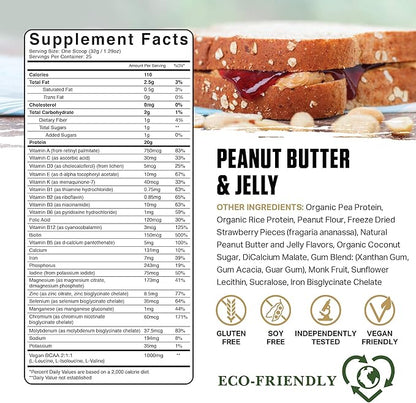 Ambrosia Planta - Plant-Based Protein Powder 20g | Dairy Free Vegan Protein Powder with BCAA Amino Acids | Keto-Friendly, No Added Sugar | 25 Servings | Peanut Butter & Jelly