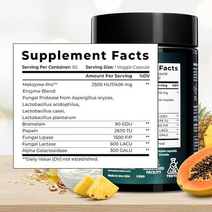 Premium Digestive Enzyme Pro Blend with Bromelain & Papaya Enzyme– Gas and Bloating Relief for Women and Men, Gut & Digestive Health Supplement – Gluten-Free – 60 Veg Capsules