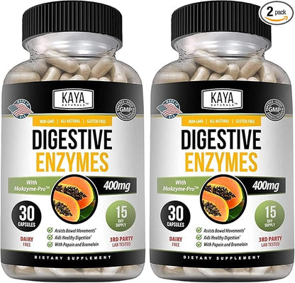 Kaya Naturals Digestive Enzymes with Prebiotics & Probiotics - Constipation & Bloating Relief Pills for Women & Men - Aids Immune Function - Digestion Support - 30 Veggie Capsules (Pack of 2)