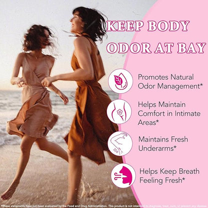 Body Deodorizing Supplement for Women – Body Odor Eliminator for Women & Internal Deodorant Pills for Daily Freshness Support with 5-Flower Essential Oil Blend – Grapeseed Oil Base, 120 Softgels