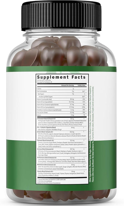 Supergreens Gummies (60 Count) Daily Greens Gummies- Greens Supplements with Raspberry Flavor- Superfood for Immunity Support for Adults - Third Party Tested, Vegan Safe & Made in USA