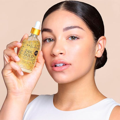 SpaLife Beauty Pearl Hyaluronic Acid Serum & 24k Gold Anti Aging Serum | AM/PM Facial Routine Duo | Deep Collagen Hydrating Treatment | Firming Wrinkle Face Skincare | 2 x 3.7 Fl. Oz.