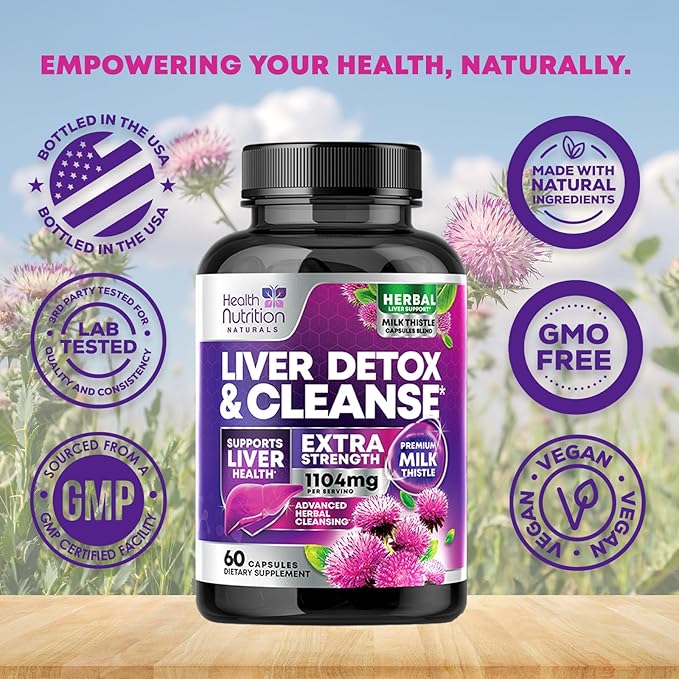 Gentle Liver Cleanse Detox & Repair Formula - Advanced Liver Support Supplement with Silymarin Milk Thistle, Dandelion Root, Artichoke Extract, Turmeric, Choline, & Beetroot - 60 Veggie Capsules