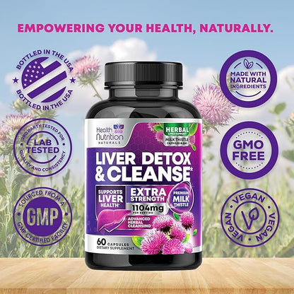 Gentle Liver Cleanse Detox & Repair Formula - Advanced Liver Support Supplement with Silymarin Milk Thistle, Dandelion Root, Artichoke Extract, Turmeric, Choline, & Beetroot - 60 Veggie Capsules