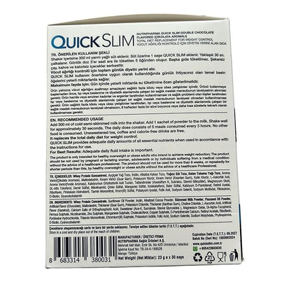 Quick Slim Meal Replacement Shake for Weight Loss, 30 Servings, 20g Protein, 27 Vitamins & Minerals, Dietary Fiber, Low Carb, Gluten Free (Double Chocolate, 30 Sachets)