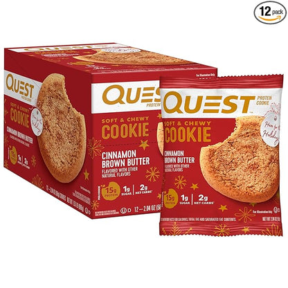 Quest Nutrition Cinnamon Brown Butter Protein Cookie, 15g Protein, 1g Sugar, 2g Net Carbs, Keto Friendly, High Protein, Low Carb; 12 Count