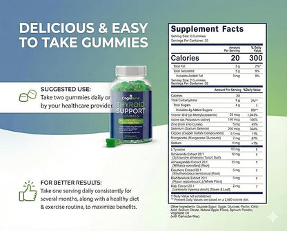CogniTune Thyroid Support Gummies - Complete Formula for Women and Men with Iodine and Ashwagandha - Natural Energy and Metabolism Support for Hypothyroidism