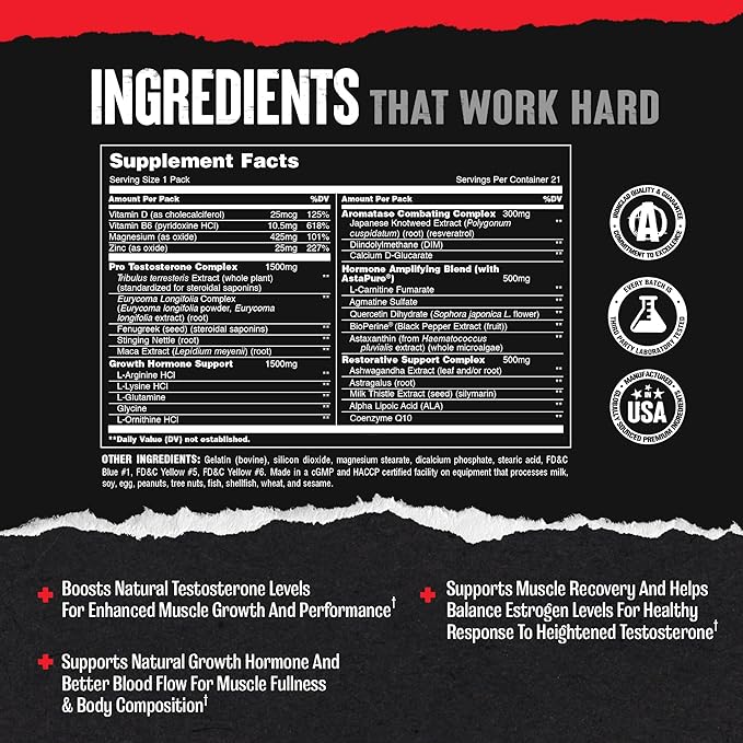 Animal Stak – Complete Natural Hormone Booster Supplement with Tribulus – Natural Testosterone Booster for Athletes – Contains Estrogen Blockers – 1 Month Cycle