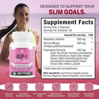 GLP-1 Fit Gal | Weight Loss Pills, Appetite Suppressant & Fat Burner for Women | Supports Healthy Pathways Associated with GLP-1 Activity | 3rd Party Tested Supplement - 60 Capsules for Adults