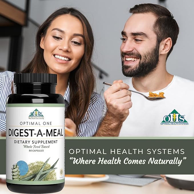 Optimal Health Systems Digest-A-Meal | Gut Health Enzyme & Probiotic | Bloating, Acid Reflux, & Indigestion Relief + Aloe Vera Leaf | Digestion Supplement | 90 Capsules