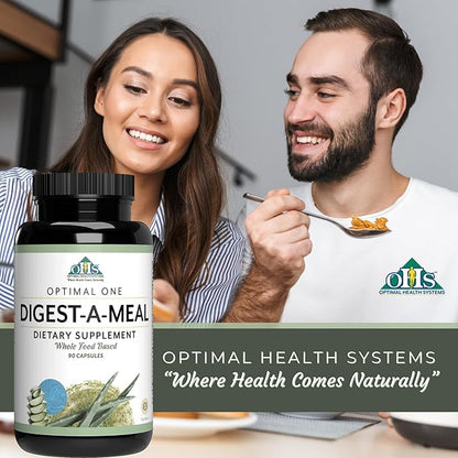 Optimal Health Systems Digest-A-Meal | Gut Health Enzyme & Probiotic | Bloating, Acid Reflux, & Indigestion Relief + Aloe Vera Leaf | Digestion Supplement | 90 Capsules