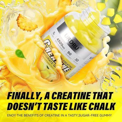 Sugar-Free Creatine Gummies for Men & Women - Third-Party Testing Creatine Monohydrate Gummies 4.5g, Energy Boost, Pre-Workout Supplement, Vegan, Non-GMO (90 Count, Pineapple)