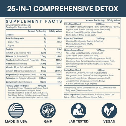 Detox Powder Supplement for Men & Women, Natural Herbal Formula for Liver, Kidney & Digestion, Natural Flavor, 30 Servings
