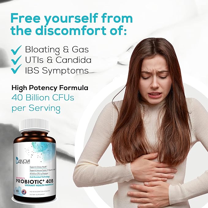 Dainova Probiotics for Women Vaginal Health, Urinary Tract Health, Yeast Infection & UTI I 40 Bil CFU Active Prebiotics and Probiotics for Women I Shelf-Stable I Acid-Resistant I 60 Caps