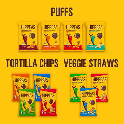 HIPPEAS Chickpea Puffs, Groovy White Cheddar, Gluten Free Snacks, Dairy Free, Vegan, 0.8oz, Pack of 30, 3g Protein, 2g Fiber, Crunchy, Nutritious, Baked Plant Protein Snack, Non-GMO, Kosher