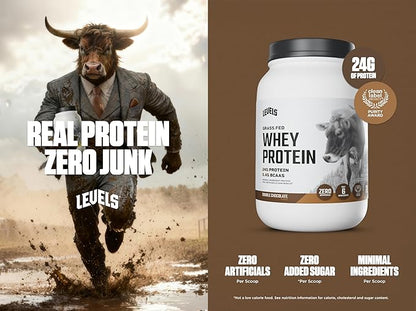Levels Grass Fed Whey Protein Powder, No Artificials, 24G of Protein, Double Chocolate, 2LB