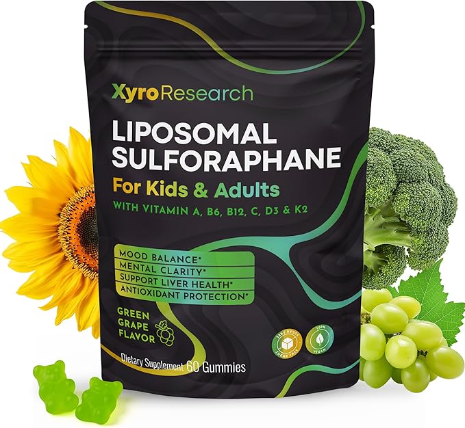 Liposomal Sulforaphane Gummies - 150mg Broccoli Sprout Extract with Vitamins Supplement for Kids Adults - Antioxidant Cellular Health & Liver Detox Support - Non-GMO Vegan Sugar-Free
