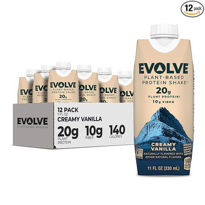 Evolve Plant Based Protein Shake, Vanilla Bean, 20g Vegan Protein, Dairy Free, No Artificial Sweeteners, Non-GMO, 10g Fiber, 11 Fl Oz (Pack of 12) (Formula May Vary)