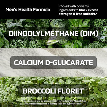 DIM Supplement for Men 300mg | Estrogen Blocker & Aromatase Inhibitor | Extra Strength Men’s Hormone Balance & Fitness Booster with Diindolylmethane Plus CDG & Broccoli Floret | Gluten-Free | 60 Ct