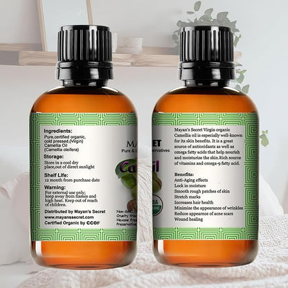 Pure Carrier and Essential Oils for Skin Care, Hair, Body Moisturizer for Face-Anti Aging Skin Care (Camellia Oil Organic, 4oz)