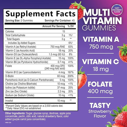 Multivitamin Gummies for Adults - Daily Adult Multivitamins Gummy with Vitamins A, C, D, B12 for Women & Men, Immune Support Gummy Multivitamins Supplement, Adult Multi VIT Vitamin - 90 Gummies
