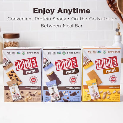Perfect Bar Mini Protein Bars, Peanut Butter and Dark Chocolate Chip Peanut Butter Variety Pack, Gluten Free, Made with Organic Honey, Cookie Dough Texture, Refrigerated, 18 Count, 0.88 Oz Bar