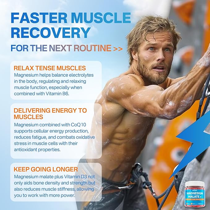Nextdia Magnesium Malate Energy Gummies Plus L-Theanine, CoQ10, Methyl B12, Methylfolate, B6 & D3-400mg Magnesium Gummy Sugar Free for Women Men, Supports Muscle Function, Calm & Relax, Vegan, 60 Cts