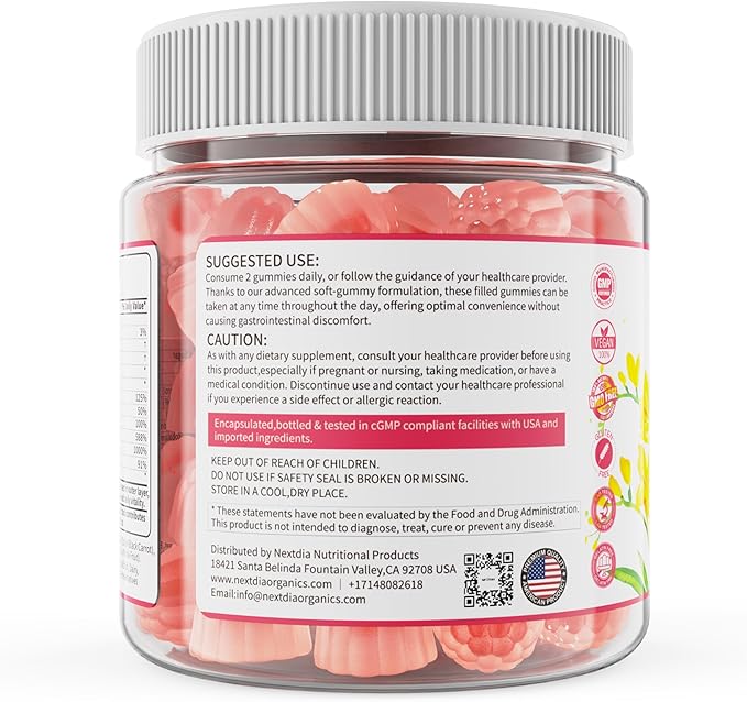 Nextdia Inositol Gummies Supplement with Evening Primrose Oil for Women - 40:1 Ratio Myo-Inositol 2000mg & D-Chiro Inositol 50mg with VIT D3 B12 & Zinc, Sugar-Free for Natural Balance, Vegan (120ct)