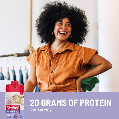 SlimFast Protein Shake, Vanilla- 20g Protein, Meal Replacement Shake Ready to Drink, High Protein with Low Carb and Low Sugar, 24 Vitamins and Minerals, 12 Count (Pack of 1) (Packaging May Vary)