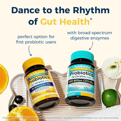 NewRhythm Probiotics 50 Billion CFU 20 Strains, 90 Veggie Capsules, Targeted Release Technology, Stomach Acid Resistant, No Need for Refrigeration, Non-GMO, Gluten Free