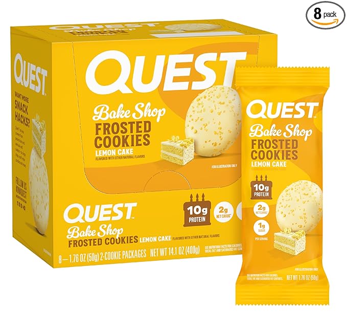Quest Nutrition Frosted Protein Cookies Twin Pack, Lemon Cake, 1g Sugar, 10g Protein, 2g Net Carbs, Gluten Free, 16 Cookies