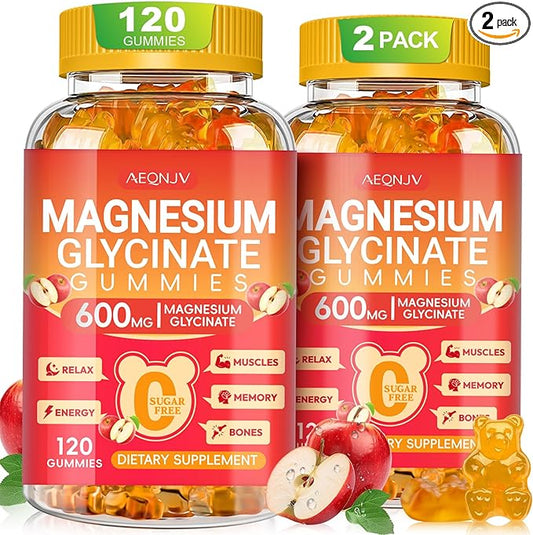 Magnesium Glycinate Gummies 600MG, Chewable Sugar Free Magnesium Citrate for Men & Women, Vitamin B6, D3, Magnesium Supplements for Sleep, Body Support and Relaxation, 60 Day Supply