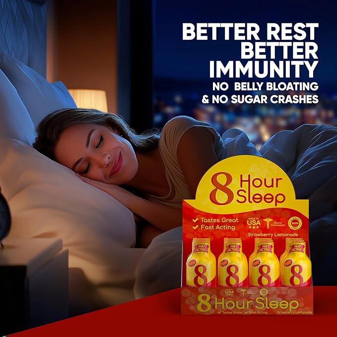Vitamin Energy 8 Hour Sleep Shot Strawberry Lemonade 12 Pack, Melatonin, 5-HTP, GABA, Valerian, Lavender, Nighttime Relaxation & Sleep Support Supplement, Zero Sugar, Vegan, Gluten-Free, Kosher, 1.93 fl oz
