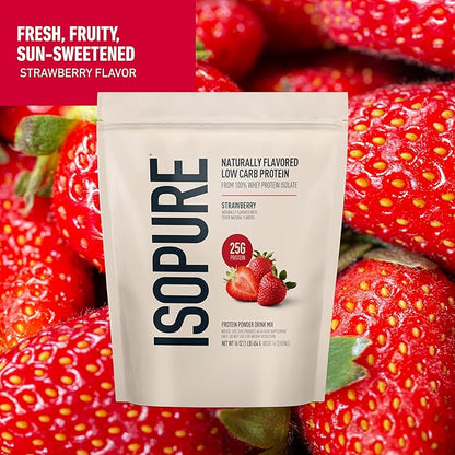 Isopure Low Carb 100% Pure Whey Isolate Protein Powder, Lactose Free, Gluten Free, With Vitamins, Strawberry, 25g Protein Per Serving, 1 Lb, 14 Servings (Packaging May Vary)