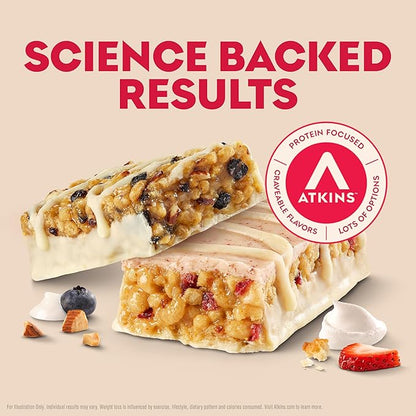 Atkins Blueberry Greek Yogurt & Strawberry Shortcake High Protein Bar, High Fiber, Keto Friendly, 12 Count (6 Bars Each Flavor)