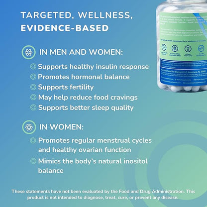 Inositol Supplements, Myo-Inositol & D-Chiro Inositol with Magnesium Citrate, 40:1 Ratio Hormonal & Reproductive Health Support for Women, Vegan, Non-GMO – 120 Capsules (30-Day Supply)