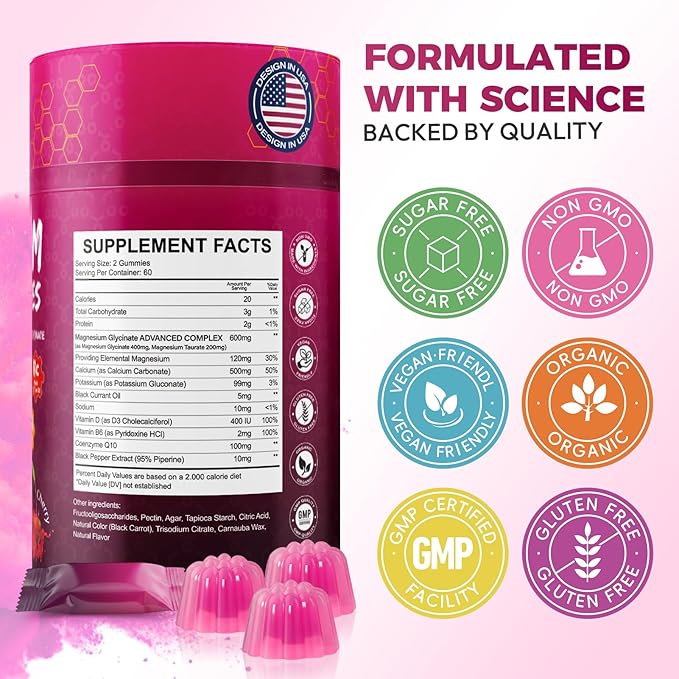 Magnesium Glycinate Gummies 600mg – High Absorption Pure Magnesium Glycinate Complex for Women & Men Support Sleep, Stress & Muscle, Sugar Free, Vegan & Non-GMO – Cherry, 120 Count