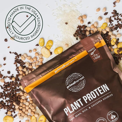 Primal Harvest Vegan Protein Powder for Nutritional Weight Support 20g Plant-Based Protein Per Serving from Fava Beans Chickpeas & Rice Chocolate Flavor 405g Gluten-Free Soy-Free No Added Sugar