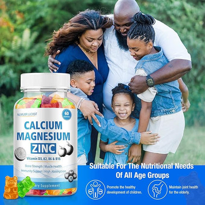 Calcium Citrate Magnesium Zinc Gummies, Calcium 1200 mg with Vitamin D3, B6, K2,B12 for Bone, Muscle, Immune Ultimate Absorption Calcium Supplement for Women and Men 60 Counts