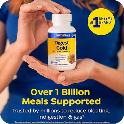 Enzymedica Digest Gold + ATPro, Maximum Strength Enzyme Formula, Prevents Bloating and Gas, 14 Key Enzymes Including Amylase, Protease, Lipase and Lactase, 240 Capsules