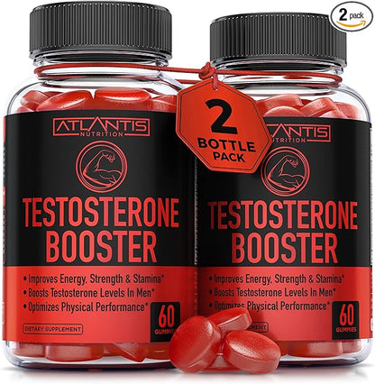 Atlantis Nutrition Testosterone Booster Gummies For Men - Enhances Strength & Stamina - Optimizes Performance & Male Enhancement - Tribulus, Goat Weed Extract, Maca Root Extract | 2-Pack (120 Gummies)