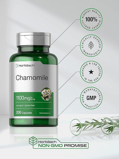 Horbäach Chamomile Flower Extract | 200 Pills | Non-GMO, Gluten Free Supplement