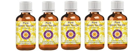 Deve Herbes Pure Green Tea Oil (Camellia sinensis) Cold Pressed (No-Fragrance) ((Pack of Five) 100ml X 5 (16.9 oz)